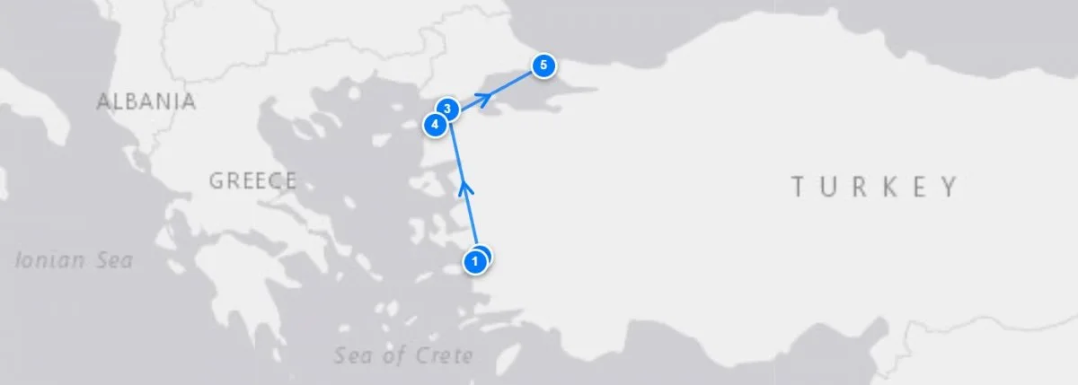 Kusadasi Selcuk To Gallipoli & Troy route map